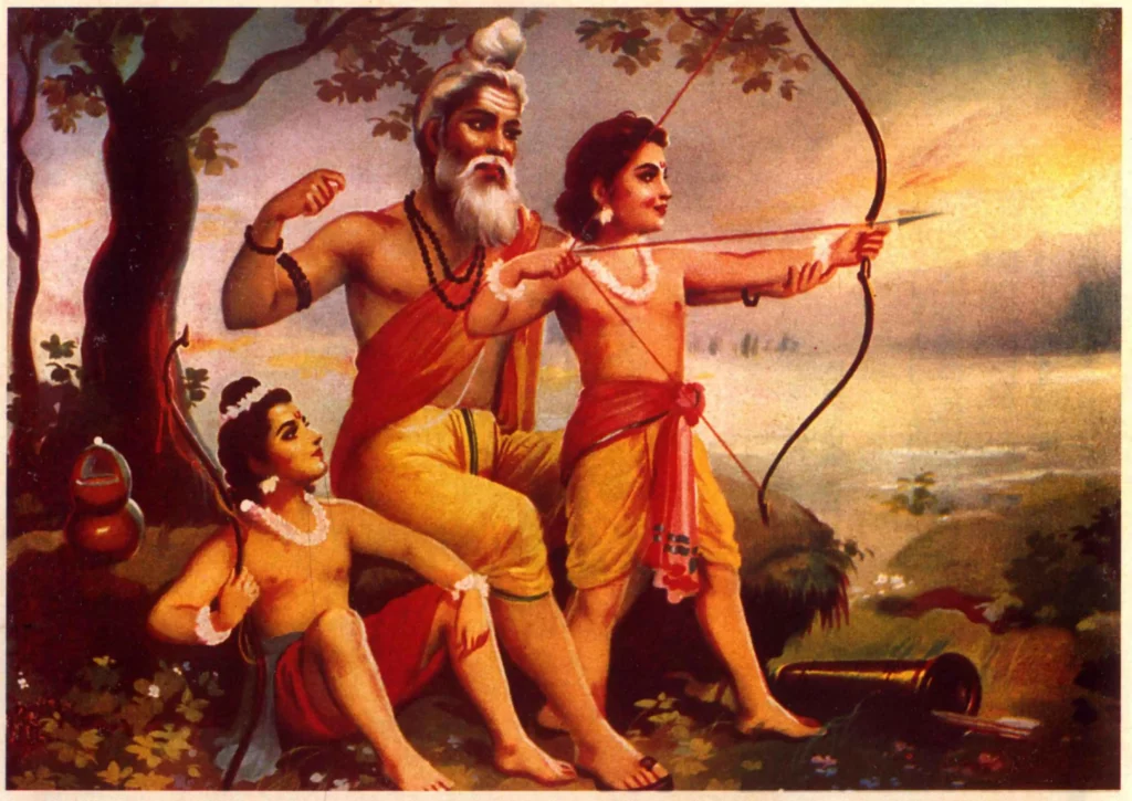 Valmiki-teaching-Luv-and-Kush-the-skill-of-archery
